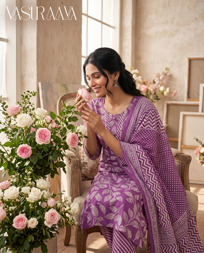 Lavender Printed Kurta Set