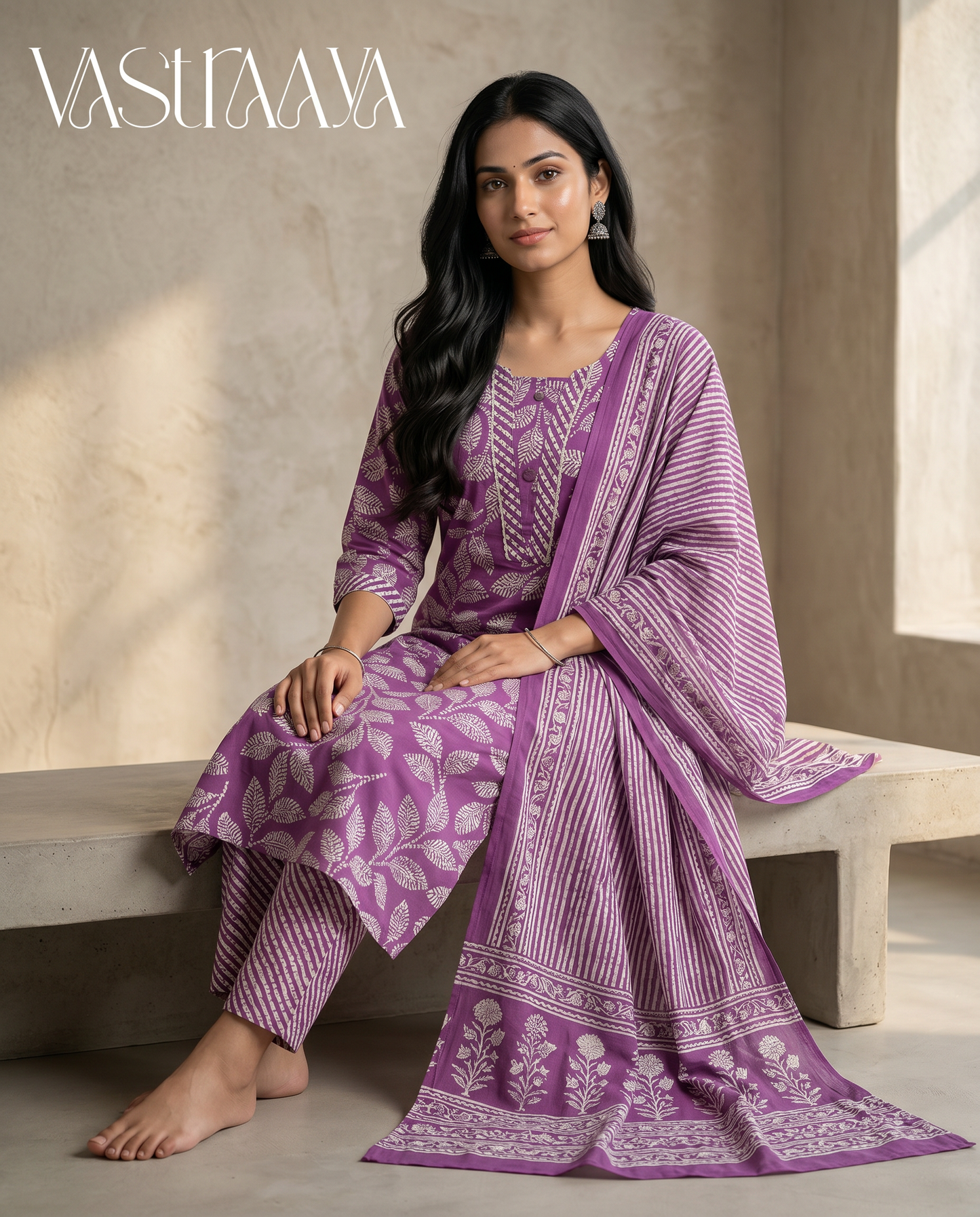 Lavender Printed Kurta Set