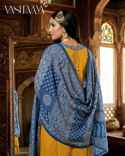 Mustard Yellow & Indigo Fusion Kurta Set