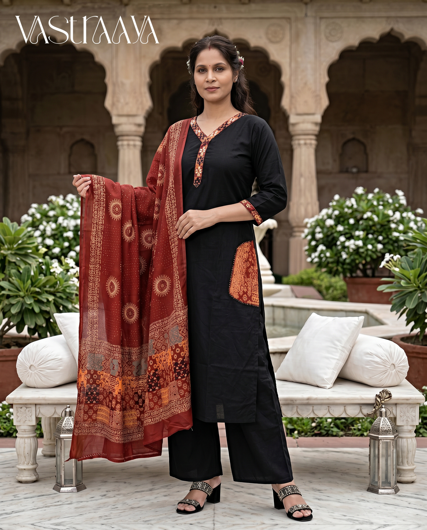 Classic Black & Rust Ethnic Kurta Set