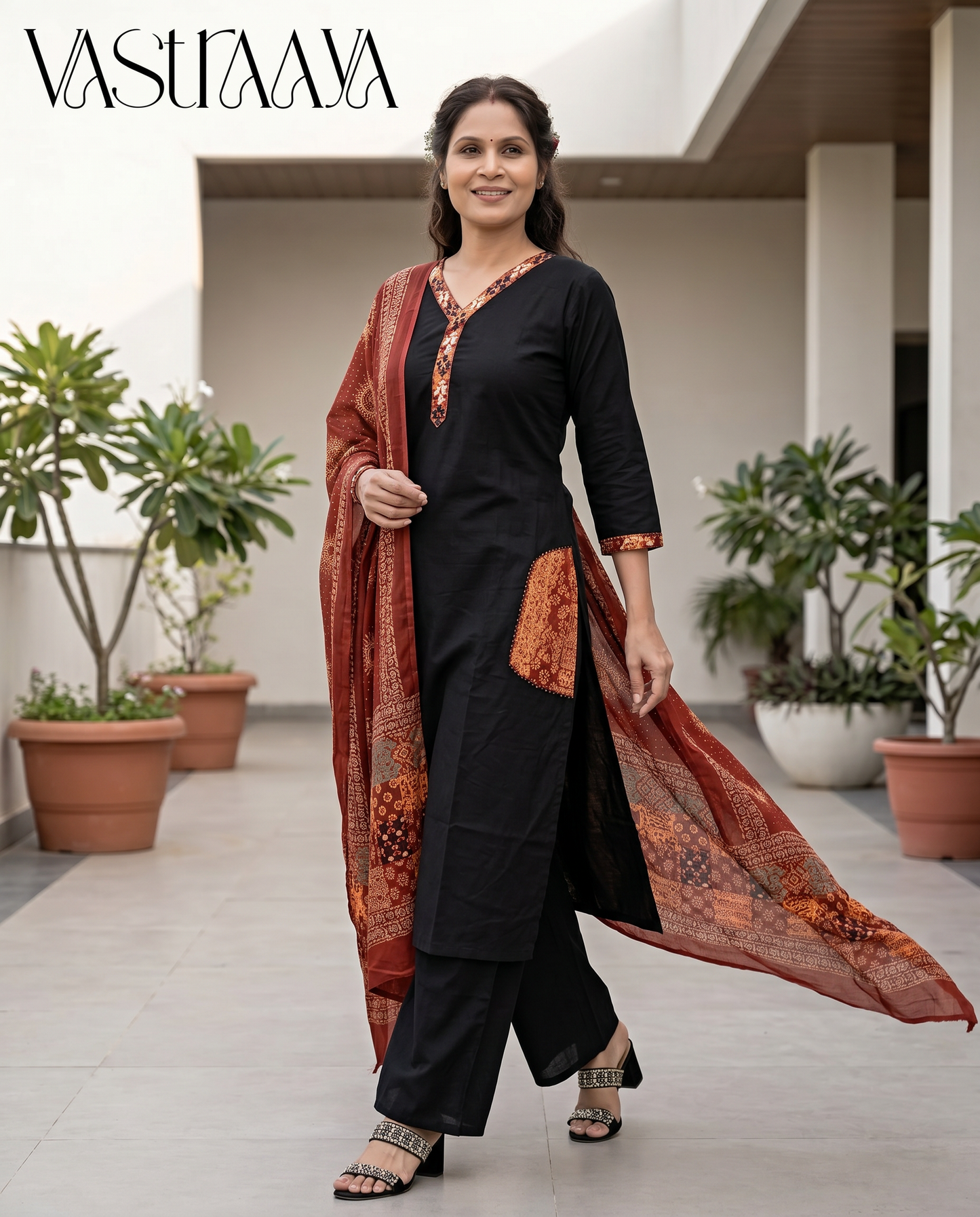 Classic Black & Rust Ethnic Kurta Set