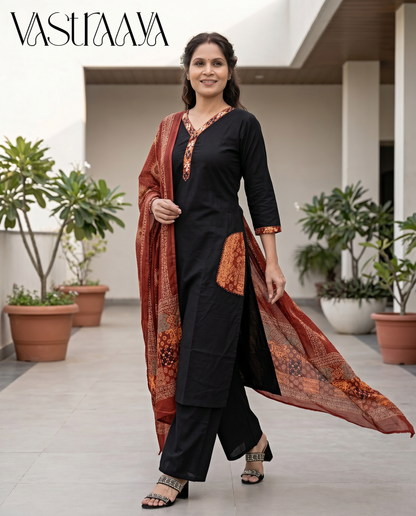Classic Black & Rust Ethnic Kurta Set
