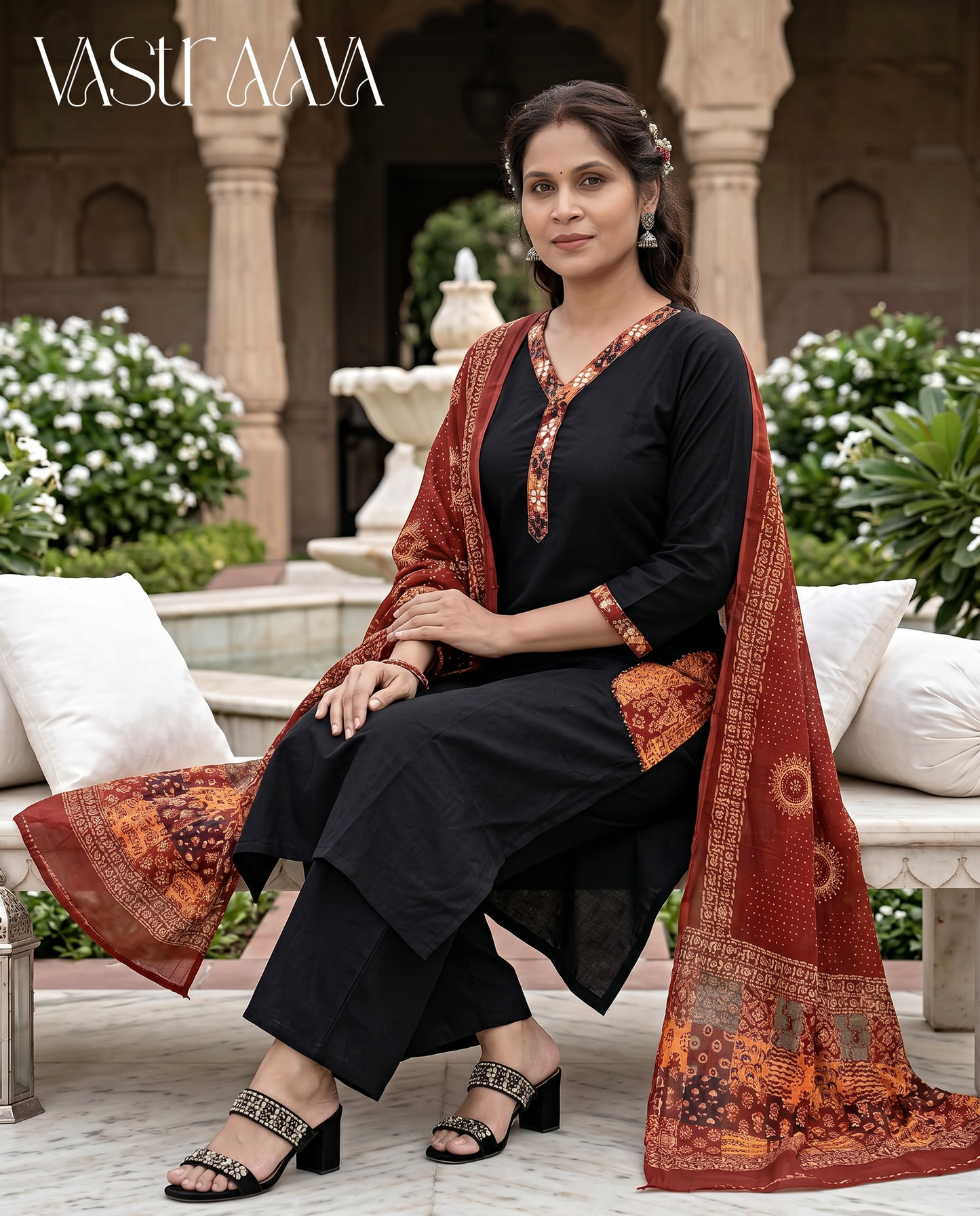 Classic Black & Rust Ethnic Kurta Set