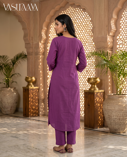 Plum Garden Embroidered Pure Cotton Kurta Set