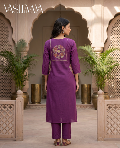 Plum Garden Embroidered Pure Cotton Kurta Set