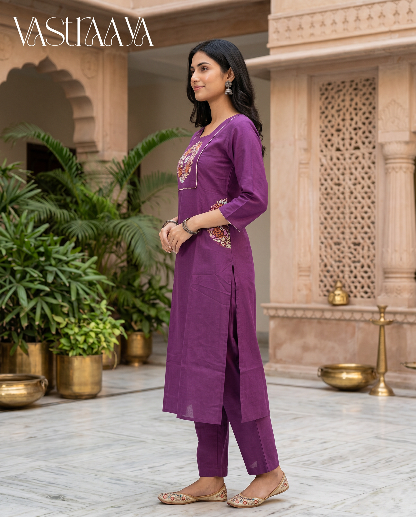 Plum Garden Embroidered Pure Cotton Kurta Set