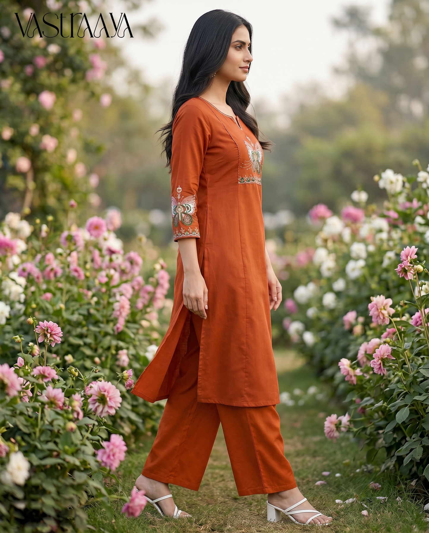 Rust Orange Pure Cotton Ethnic Co-Ord Set