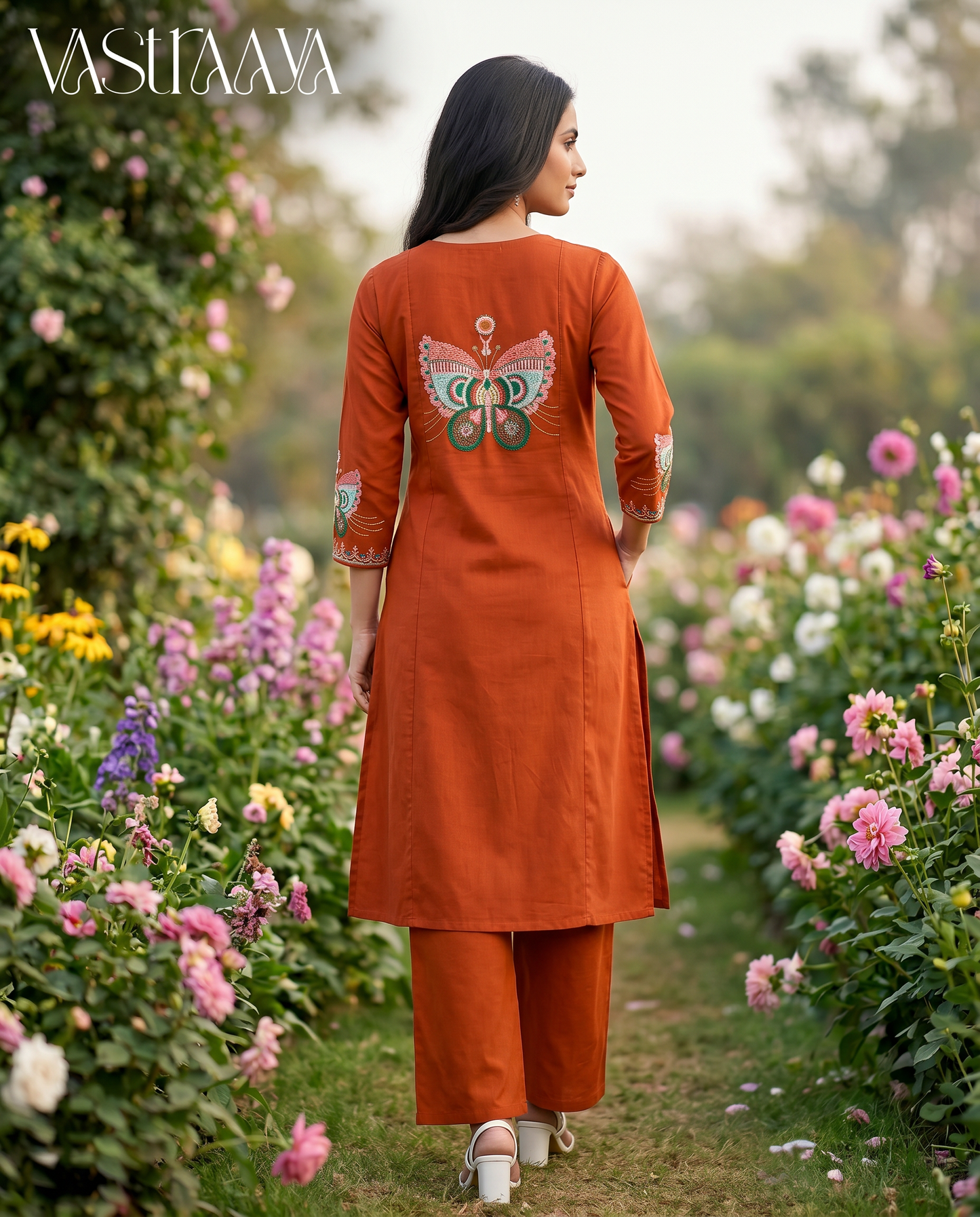 Rust Orange Pure Cotton Ethnic Co-Ord Set