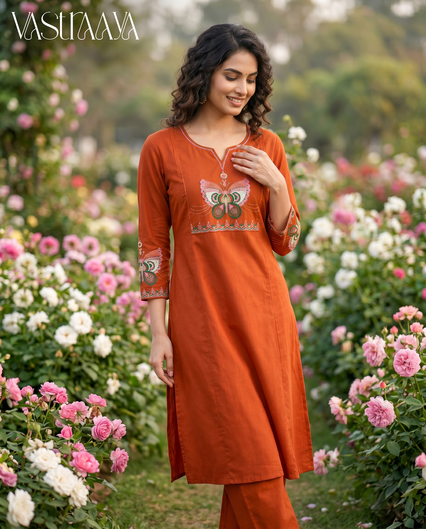 Rust Orange Pure Cotton Ethnic Co-Ord Set