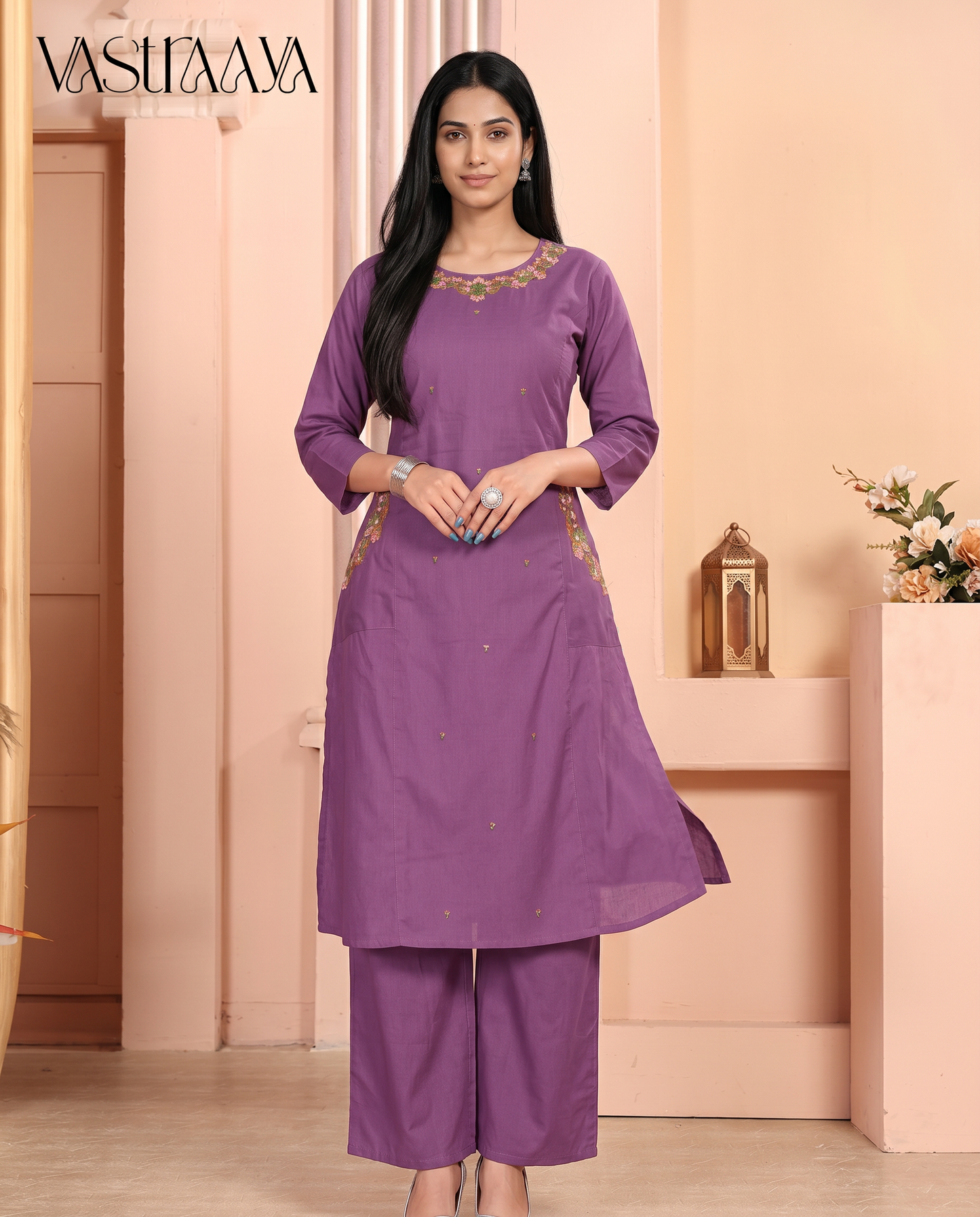 Lavender Pure Cotton Ethnic Co-Ord Set