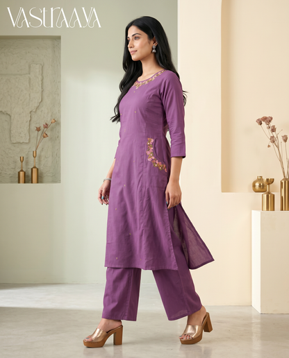Lavender Pure Cotton Ethnic Co-Ord Set
