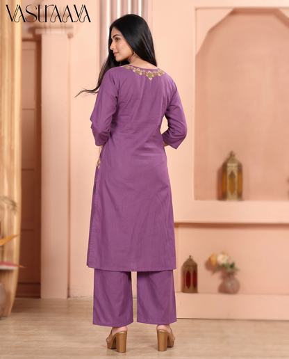 Lavender Pure Cotton Ethnic Co-Ord Set
