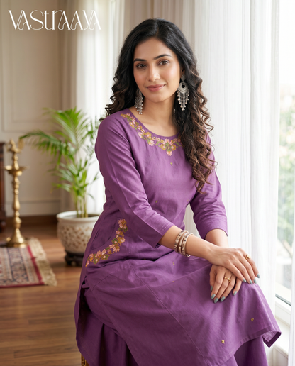 Lavender Pure Cotton Ethnic Co-Ord Set