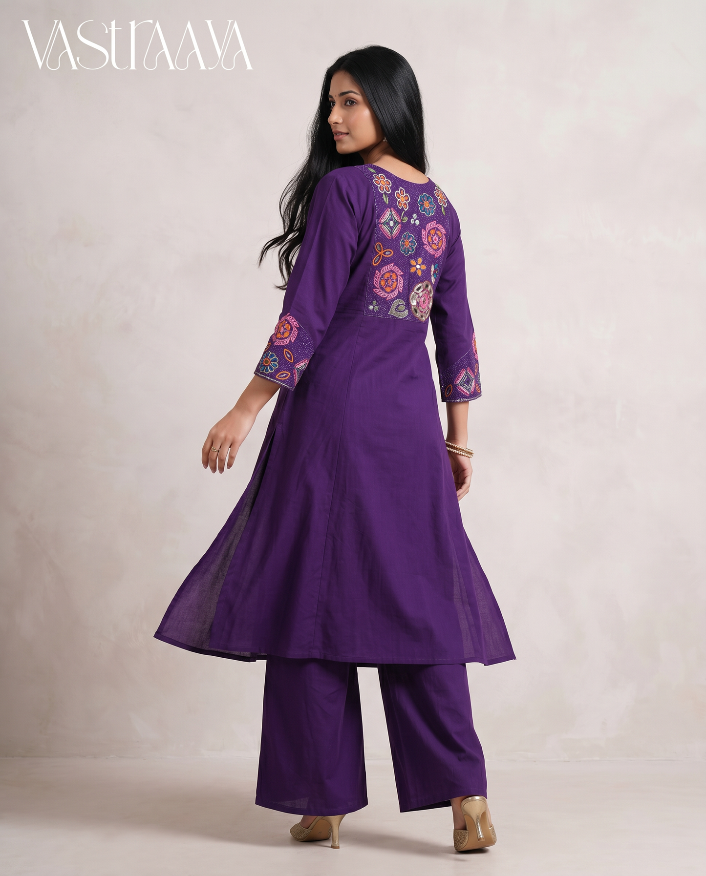 Royal Purple Embroidered Pure Cotton Co-Ord Set
