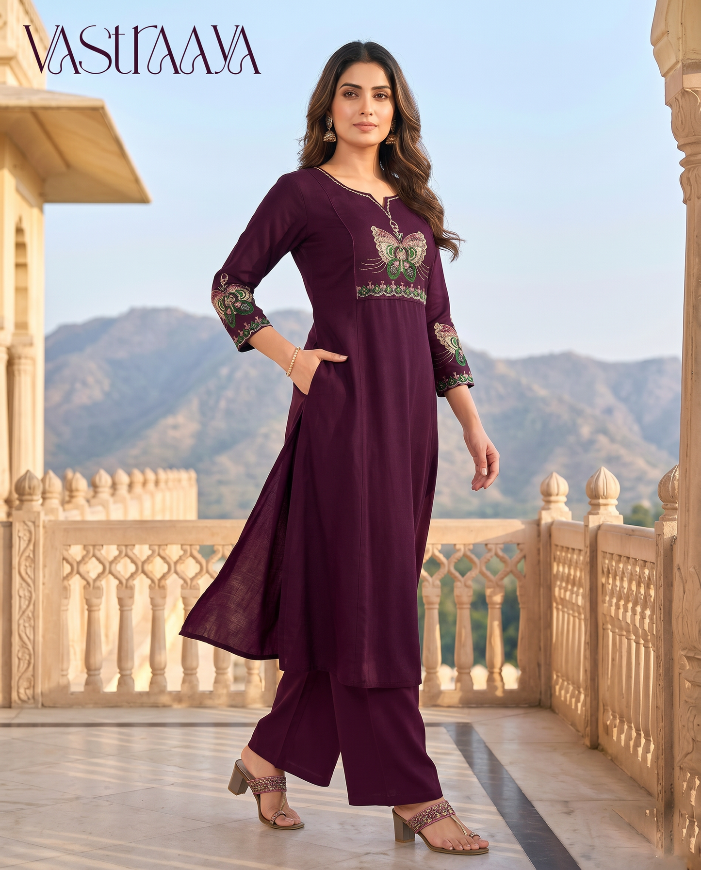 Wine Purple Pure Cotton Ethnic Co-Ord Set