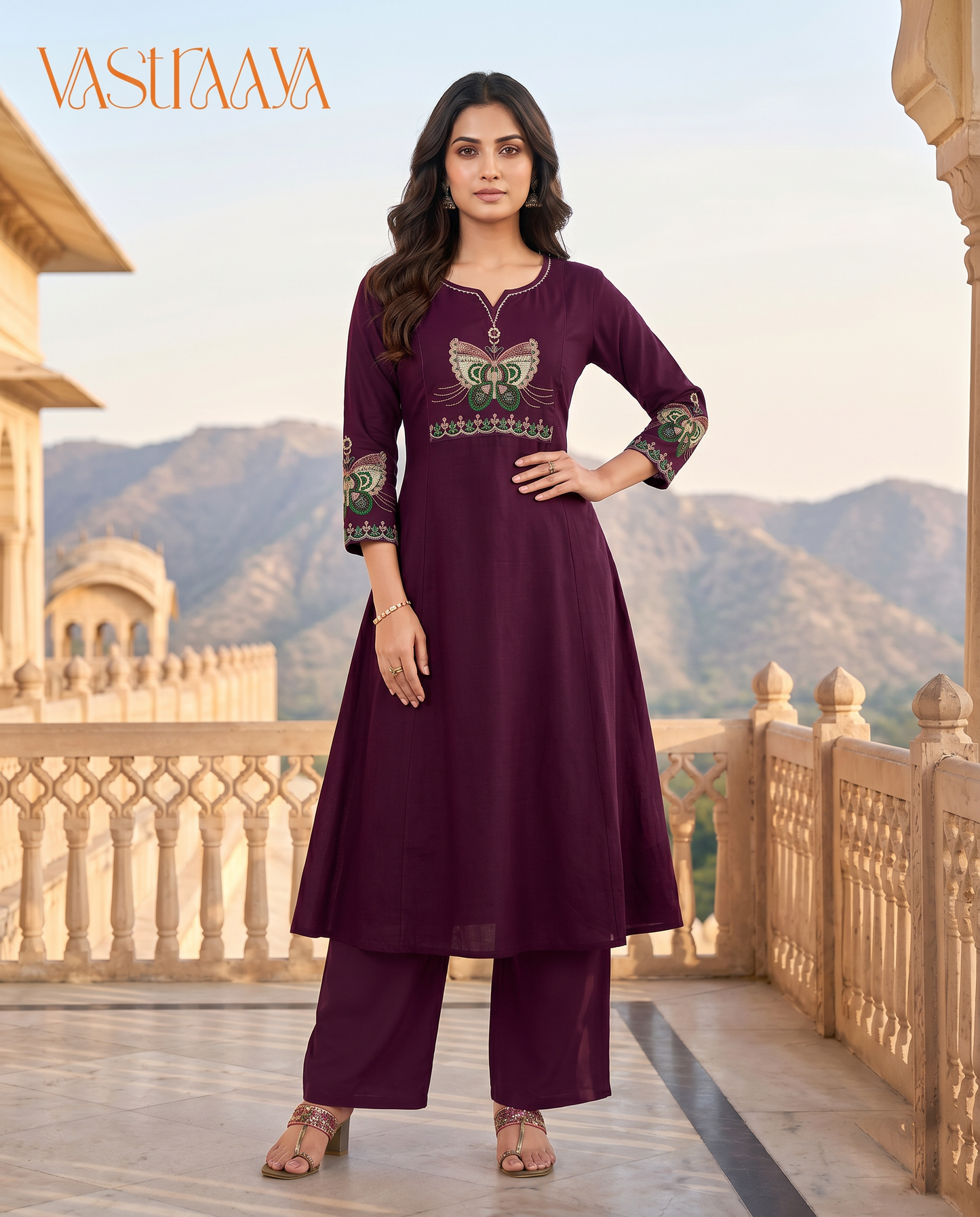 Wine Purple Pure Cotton Ethnic Co-Ord Set