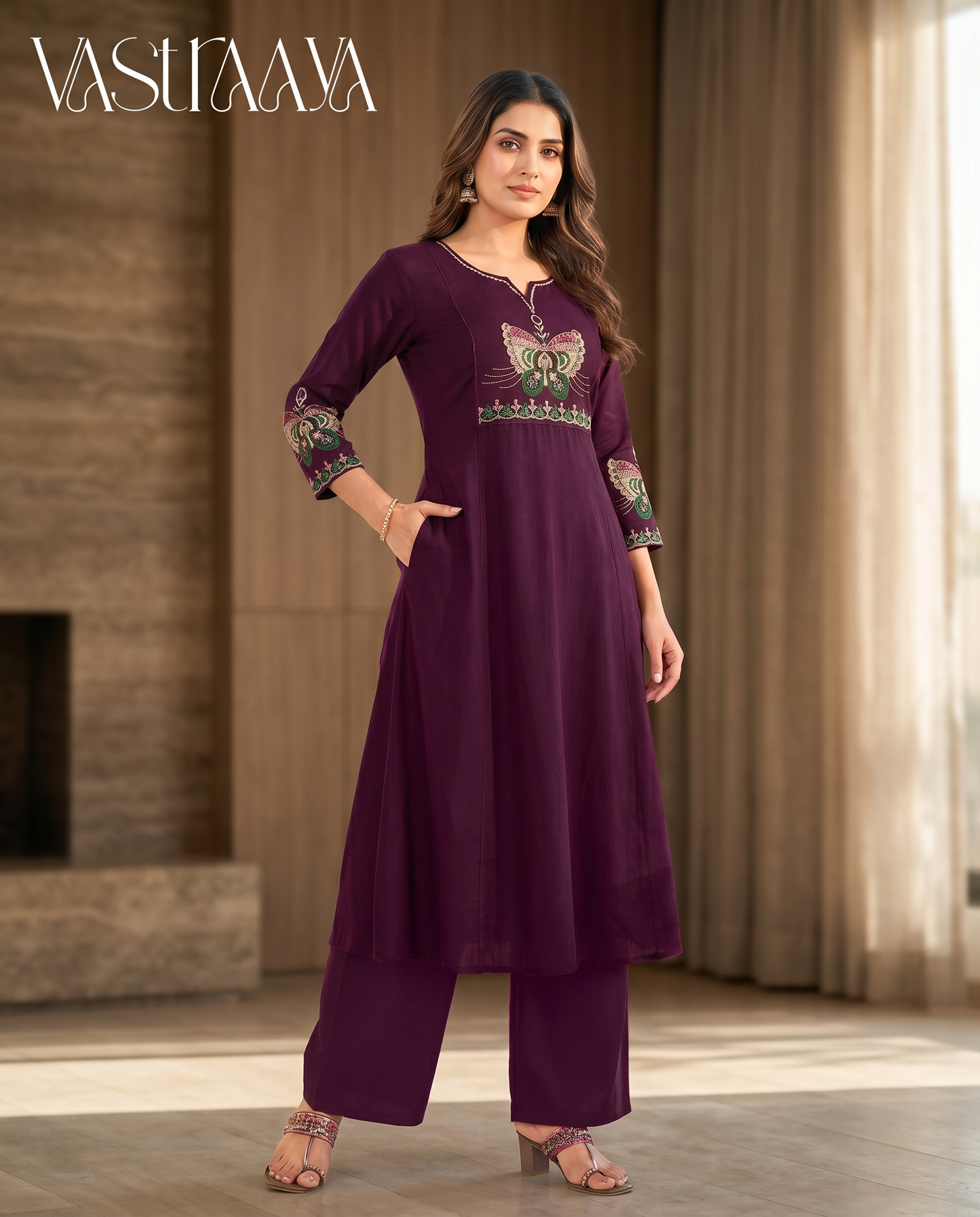 Wine Purple Pure Cotton Ethnic Co-Ord Set
