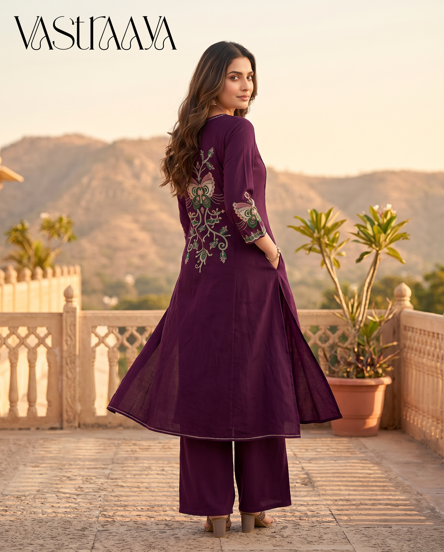 Wine Purple Pure Cotton Ethnic Co-Ord Set