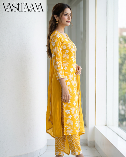 Sunshine Bloom Jaipuri Rayon Cotton Suit Set with Neck Work