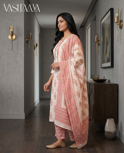 Blush Bloom Jaipuri Cotton Suit Set