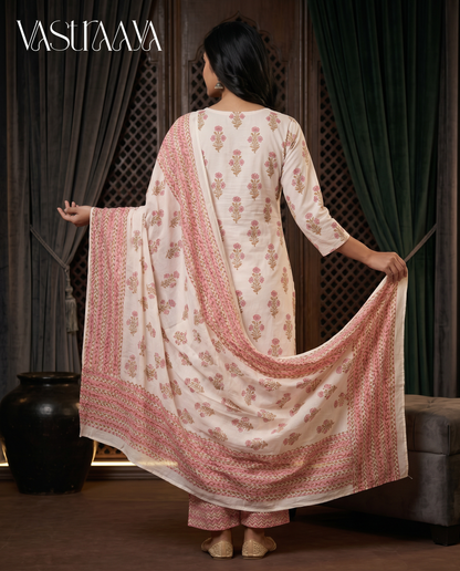 Blush Bloom Jaipuri Cotton Suit Set