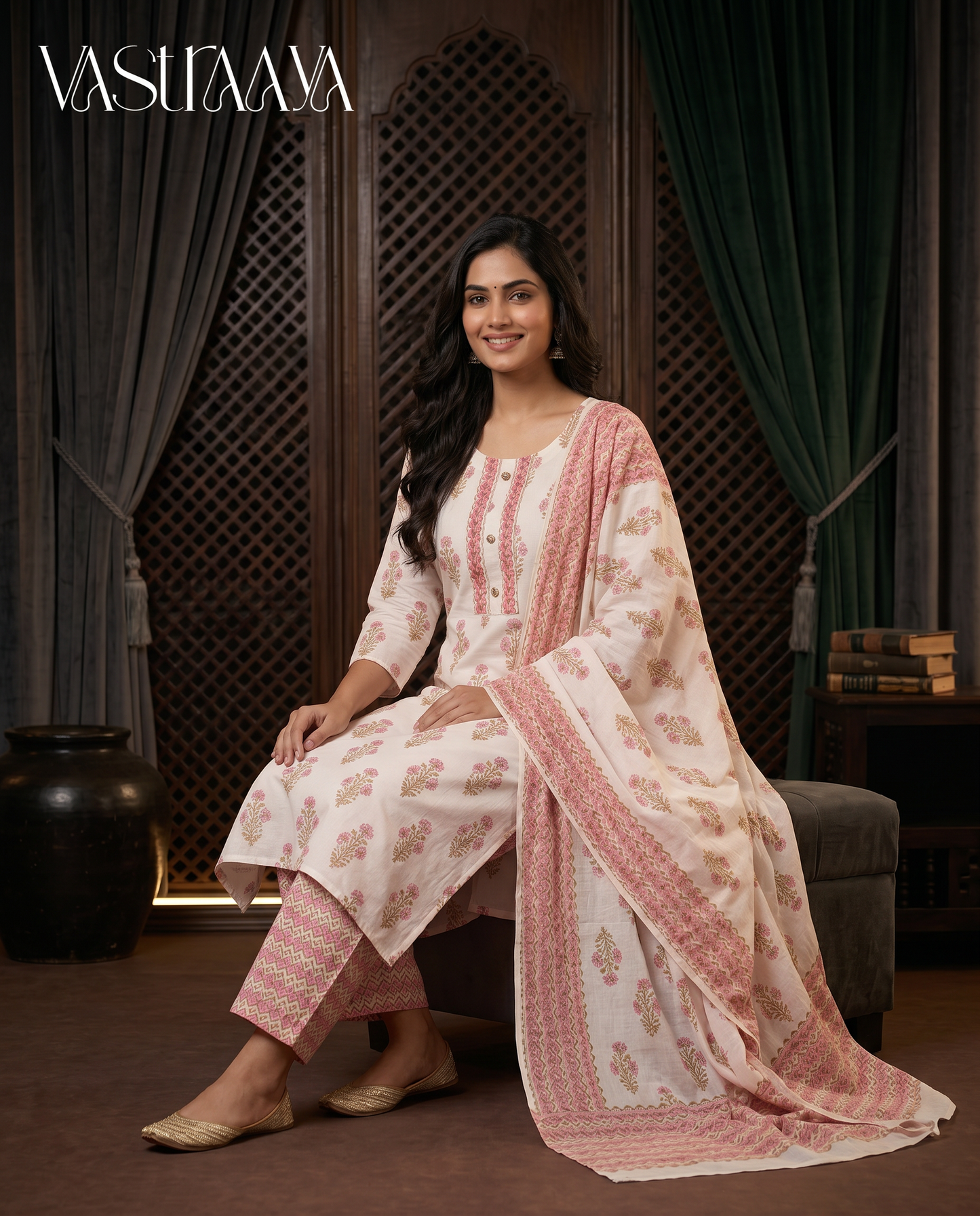 Blush Bloom Jaipuri Cotton Suit Set