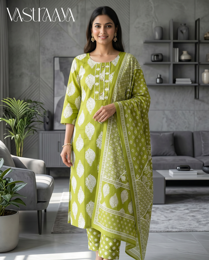 Lime Blossom Cotton Suit Set