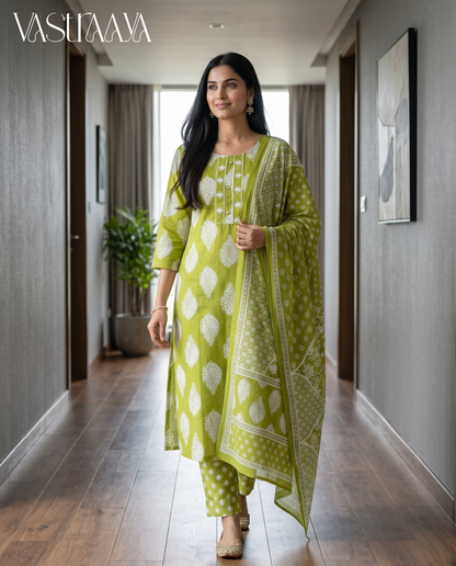Lime Blossom Cotton Suit Set