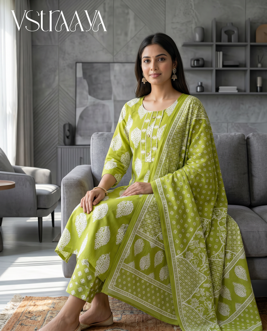 Lime Blossom Cotton Suit Set