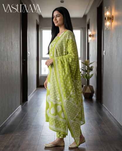 Lime Blossom Cotton Suit Set