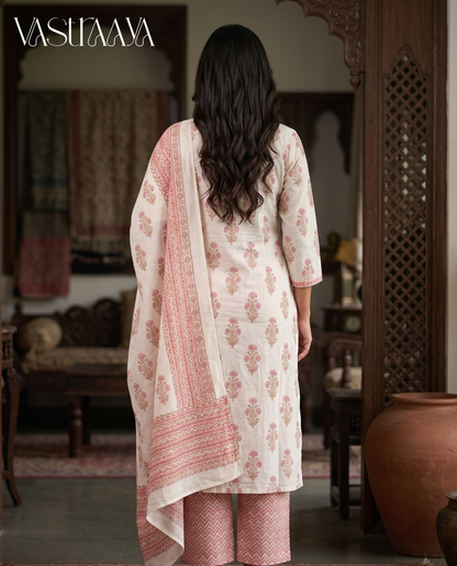 Blush Bloom Jaipuri Cotton Suit Set